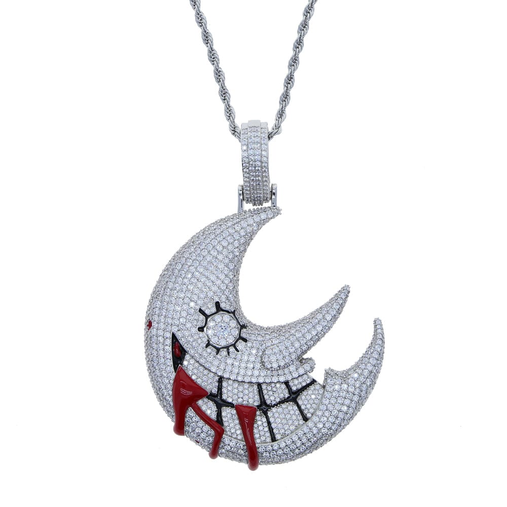 VVS Jewelry hip hop jewelry Necklaces Silver / Rope Chain, 24 Inches XL Iced Out Blood Moon Hip Hop Pendant Necklace