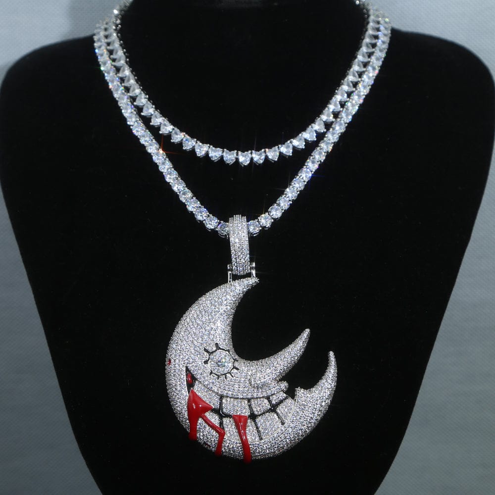 VVS Jewelry hip hop jewelry Necklaces Silver / Tennis Chain, 18 Inches XL Iced Out Blood Moon Hip Hop Pendant Necklace