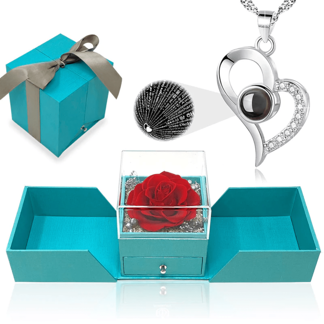 VVS Jewelry hip hop jewelry necklaces VVS Jewelry Red Rose I Love You in 100 Languages 925 Silver Necklace Gift Box Set