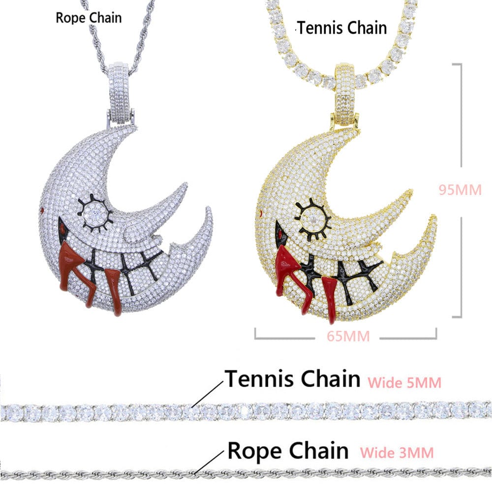 VVS Jewelry hip hop jewelry Necklaces XL Iced Out Blood Moon Hip Hop Pendant Necklace