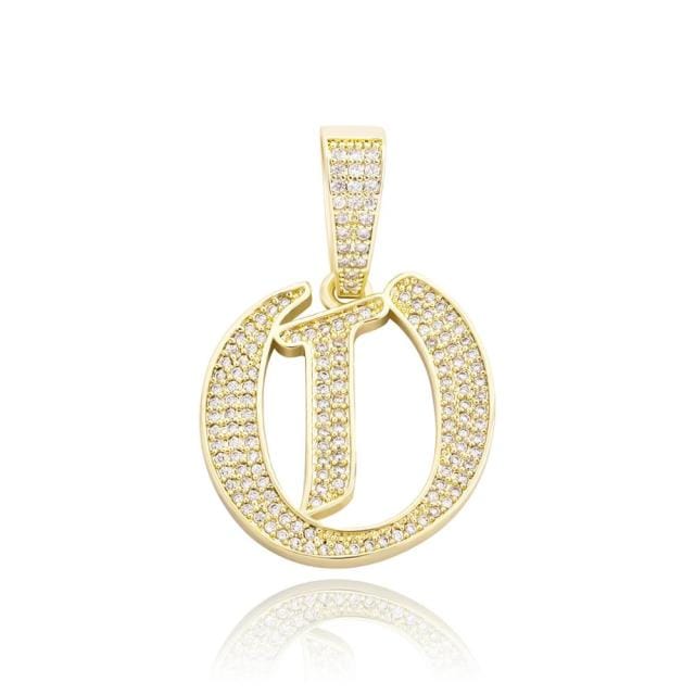 VVS Jewelry hip hop jewelry O / Rose gold VVS Jewelry Old English Initial Pendant Necklace