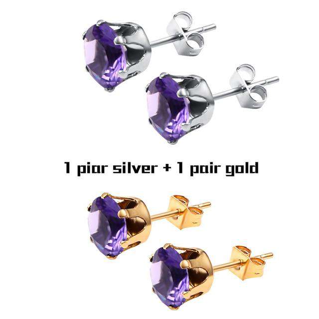 VVS Jewelry hip hop jewelry Pair Silver and Gold 3 Small Iced Crystal Stainless Steel Stud Earrings