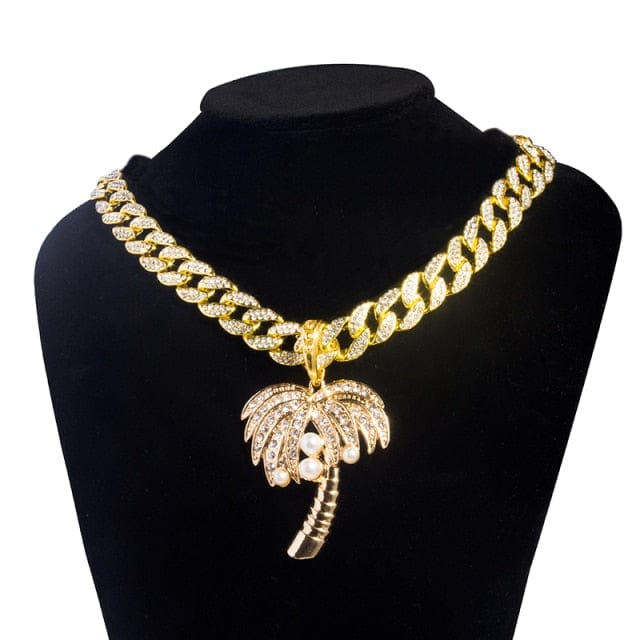 VVS Jewelry hip hop jewelry Palm Tree Iced Pendant Cuban + Tennis Chain Bundle