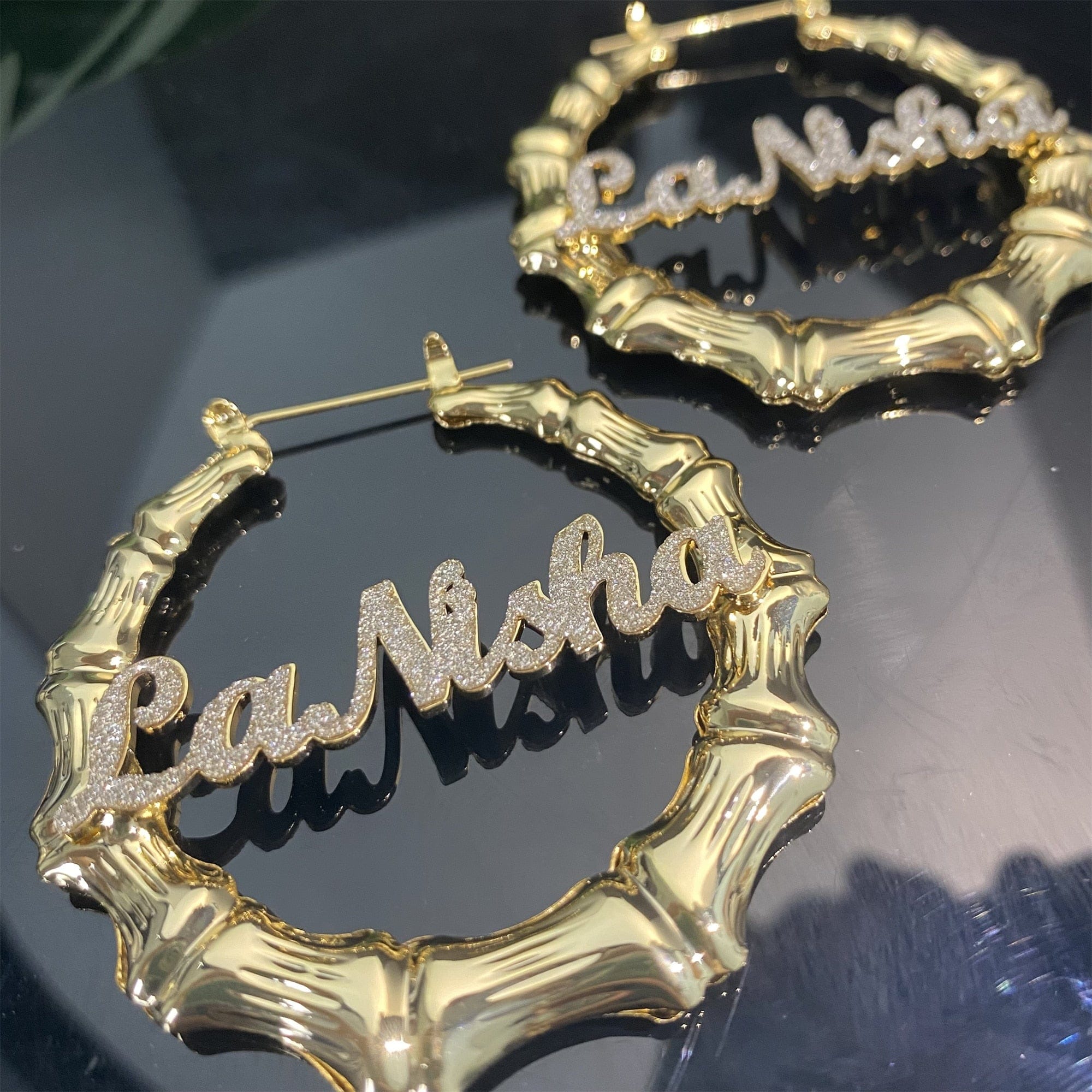 VVS Jewelry hip hop jewelry Personalized Bamboo Name Hoop Earrings