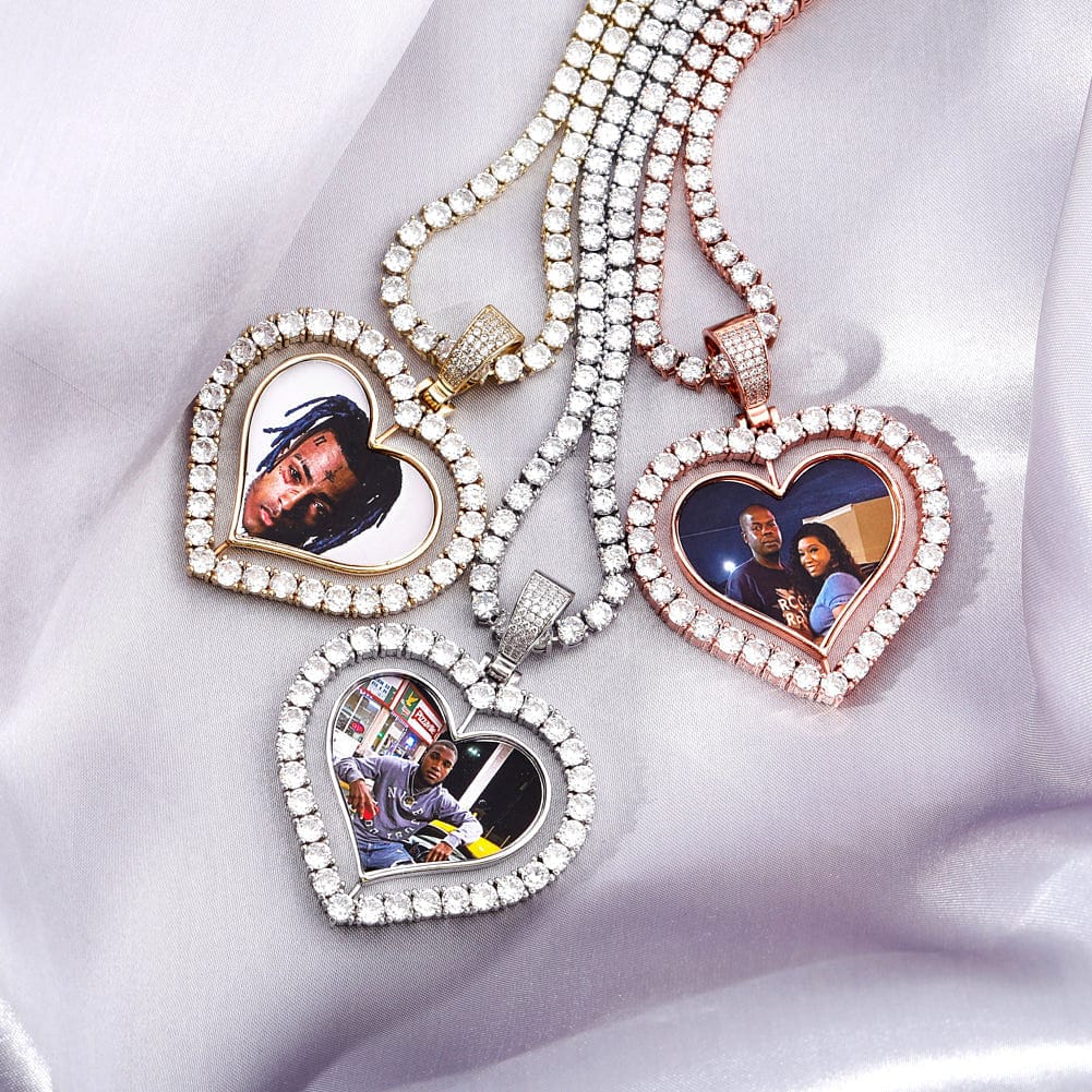 VVS Jewelry hip hop jewelry photo VVS Jewelry Custom Double-Sided Heart Photo Chain