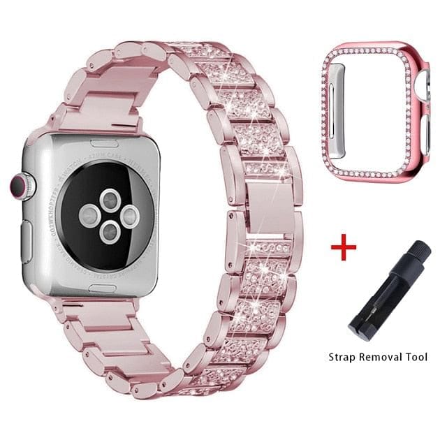 VVS Jewelry hip hop jewelry Pink / 38mm VVS Jewelry Iced Out Apple Watch Band + FREE Case