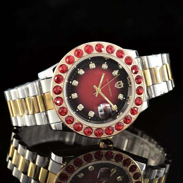 VVS Jewelry hip hop jewelry Pink Gold Rollie Style Watch in Rotatable Bezel Sapphire Glass