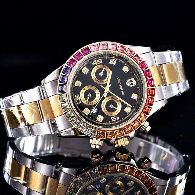 VVS Jewelry hip hop jewelry Pink Luxury Quartz Rollie Style Watch with Color Rhinestone