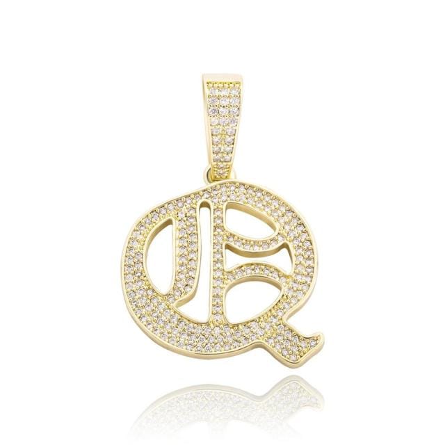 VVS Jewelry hip hop jewelry Q / Rose gold VVS Jewelry Old English Initial Pendant Necklace