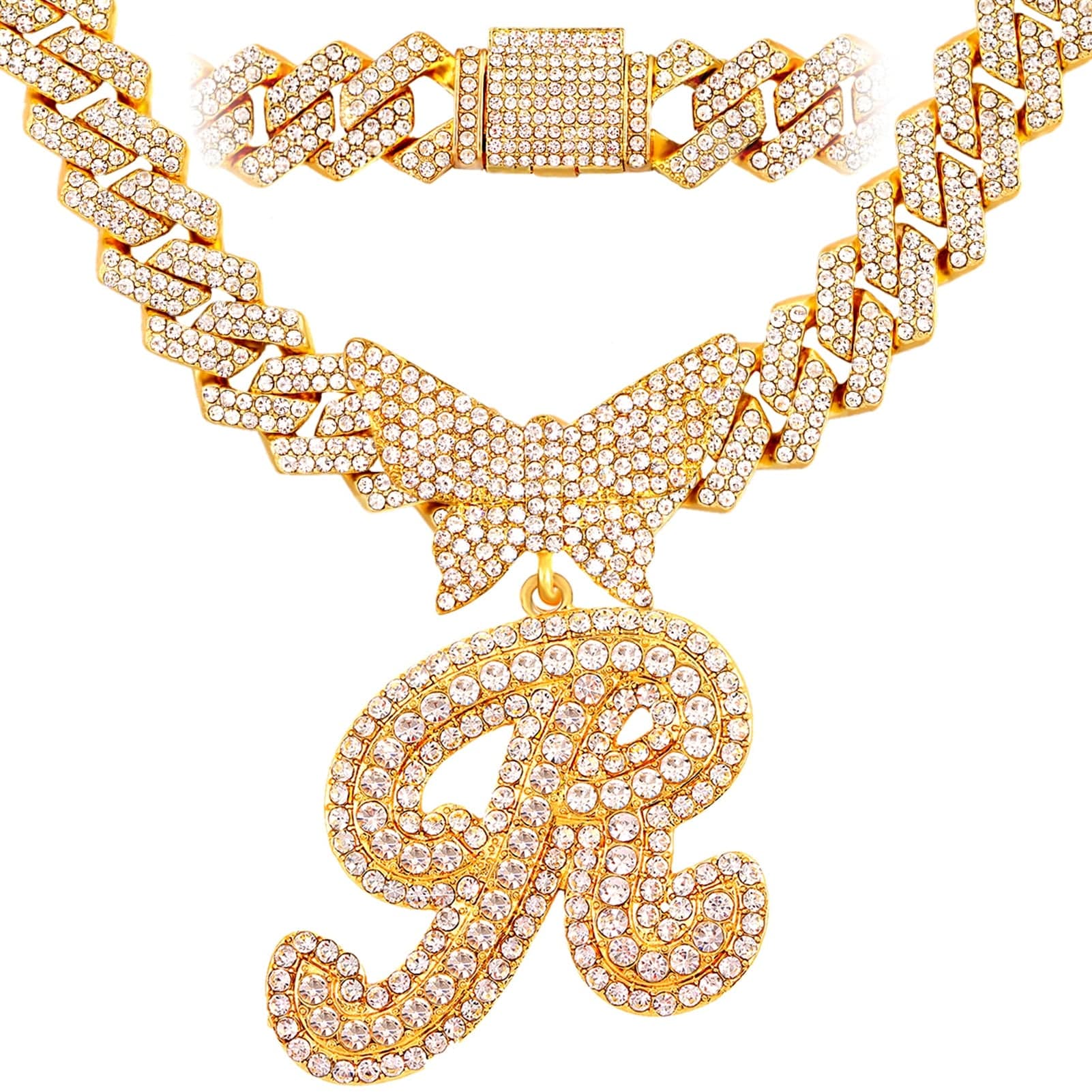 VVS Jewelry hip hop jewelry R / Gold Bling Butterfly Letter Cuban Link Chain