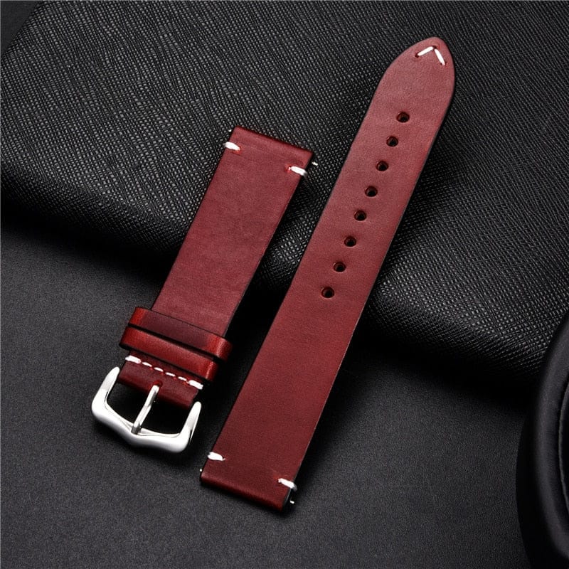 VVS Jewelry hip hop jewelry Red / 18mm Genuine Retro Leather Watch Strap