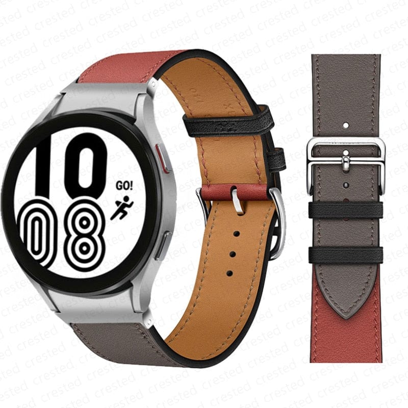 VVS Jewelry hip hop jewelry Red-Etain-Silver / galaxy watch 5-5 pro Two-Tone Leather Watch Strap for Smart Watches