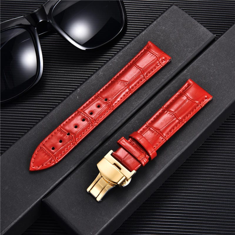VVS Jewelry hip hop jewelry Red-gold / 18mm Bamboo Pattern Leather Watch Strap