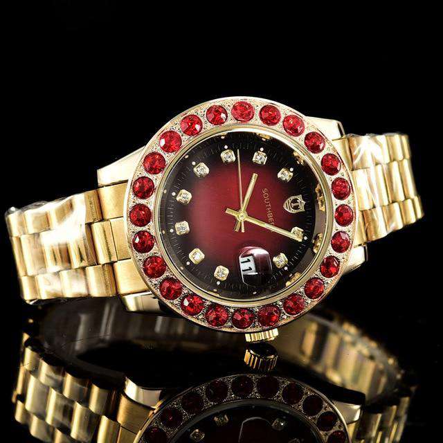 VVS Jewelry hip hop jewelry Red Gold Rollie Style Watch in Rotatable Bezel Sapphire Glass