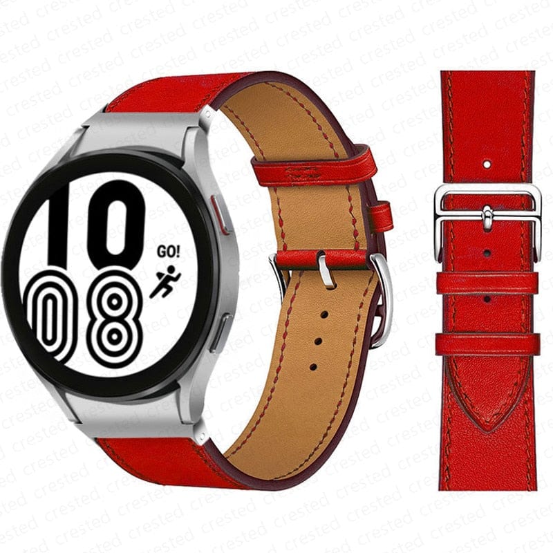 VVS Jewelry hip hop jewelry Red-Silver / galaxy watch 5-5 pro Two-Tone Leather Watch Strap for Smart Watches