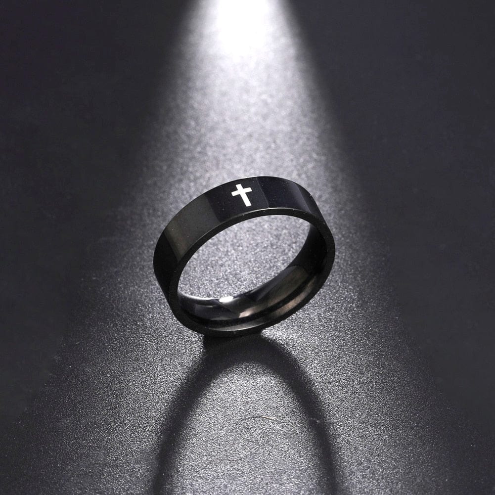VVS Jewelry hip hop jewelry ring 7 / Black 8mm Stainless Steel Cross Ring
