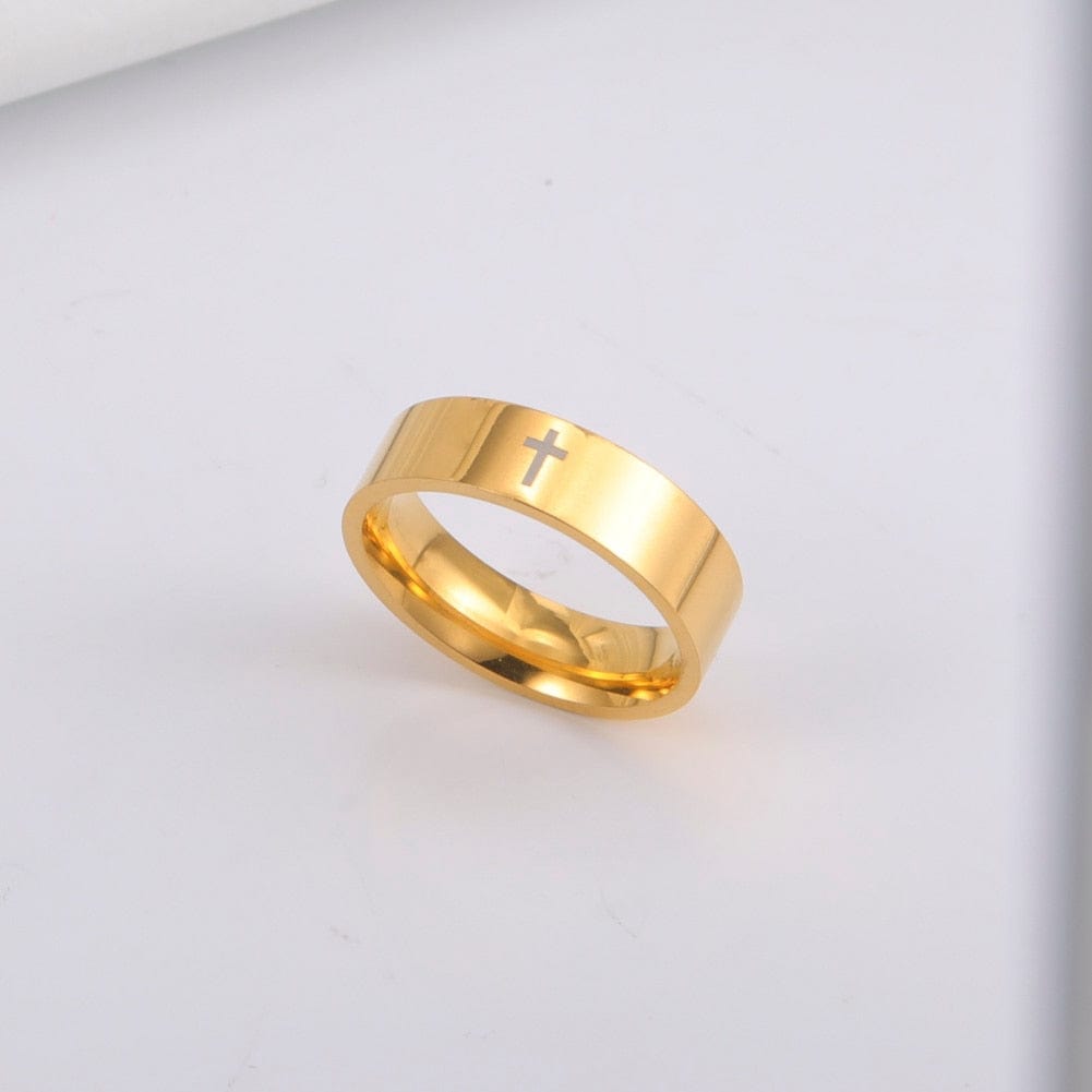VVS Jewelry hip hop jewelry ring 7 / Gold 8mm Stainless Steel Cross Ring