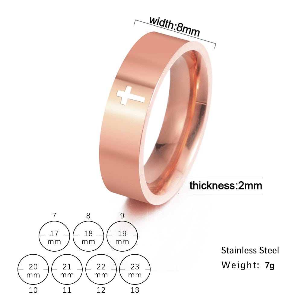 VVS Jewelry hip hop jewelry ring 7 / Rose Gold 8mm Stainless Steel Cross Ring