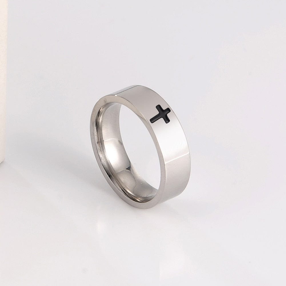 VVS Jewelry hip hop jewelry ring 7 / Silver 8mm Stainless Steel Cross Ring