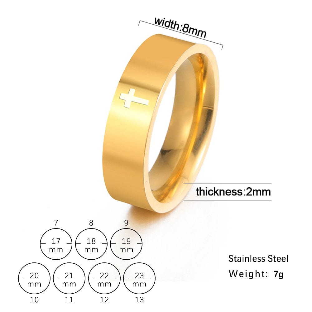 VVS Jewelry hip hop jewelry ring 8 / Gold 8mm Stainless Steel Cross Ring
