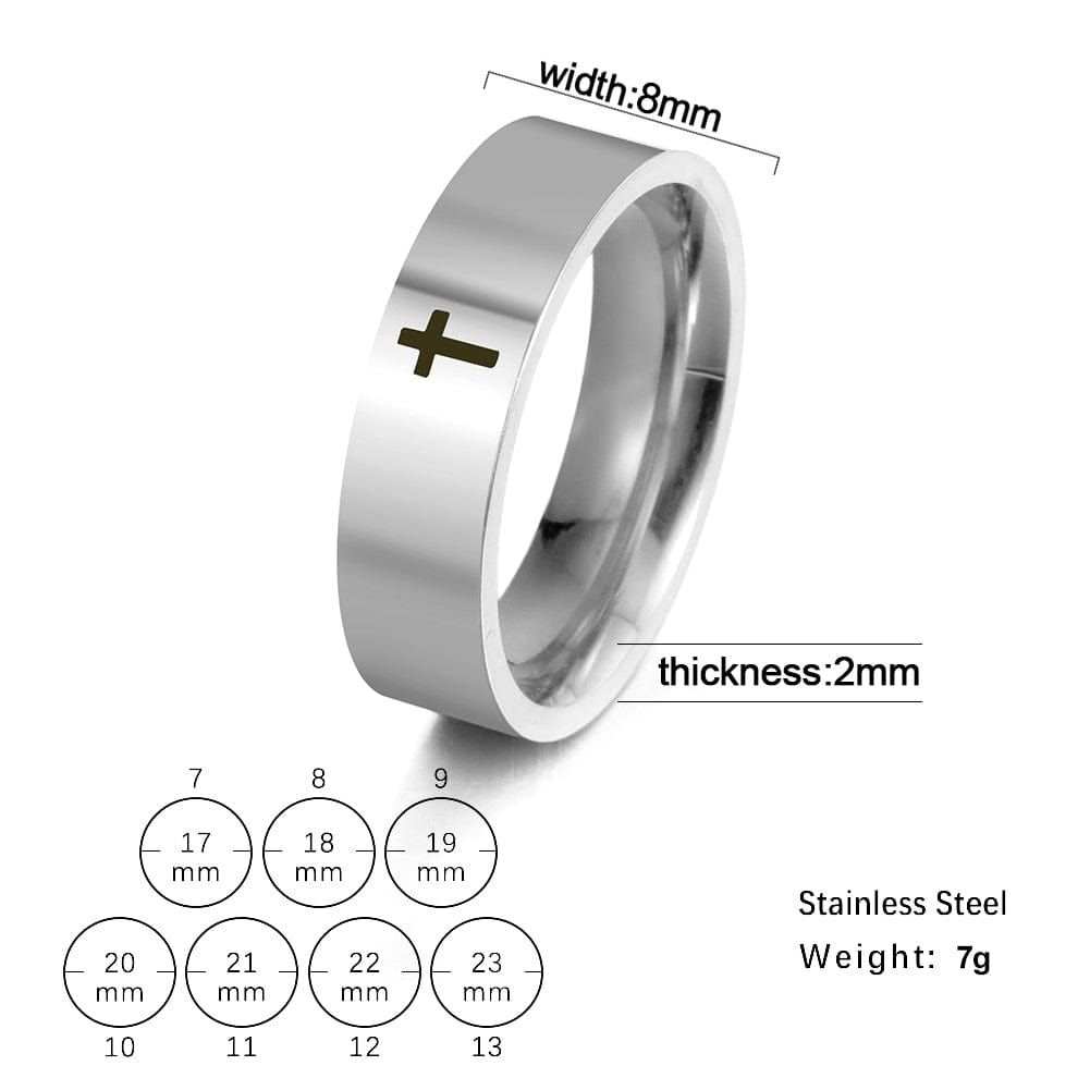 VVS Jewelry hip hop jewelry ring 8 / Silver 8mm Stainless Steel Cross Ring