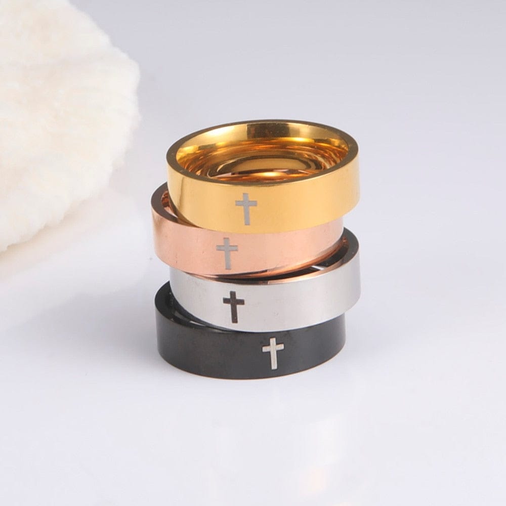 VVS Jewelry hip hop jewelry ring 8mm Stainless Steel Cross Ring
