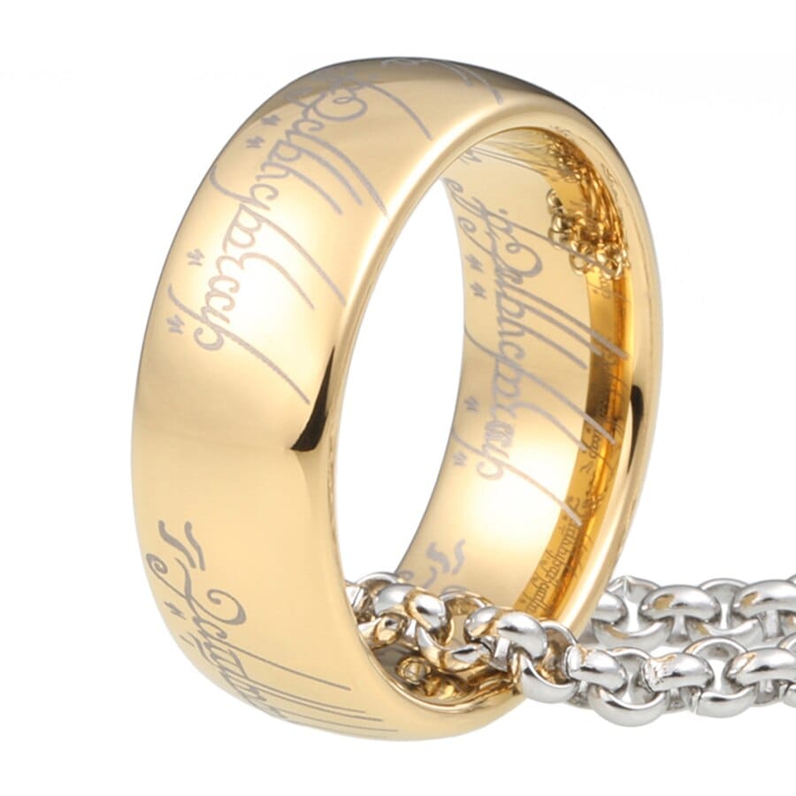 VVS Jewelry hip hop jewelry Rings 11 / Gold / Width 8mm LOTR One Ring Gold Plated Tungsten Carbide Ring Replica