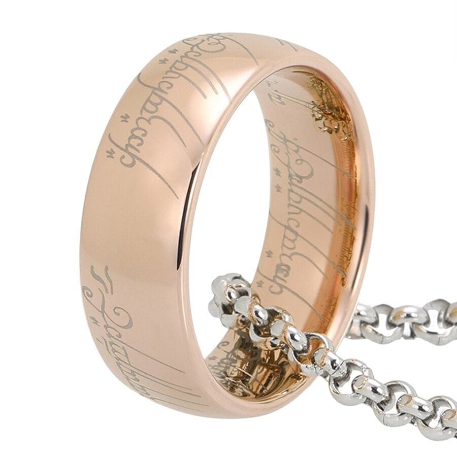 VVS Jewelry hip hop jewelry Rings 11 / Rose Gold / Width 8mm LOTR One Ring Gold Plated Tungsten Carbide Ring Replica