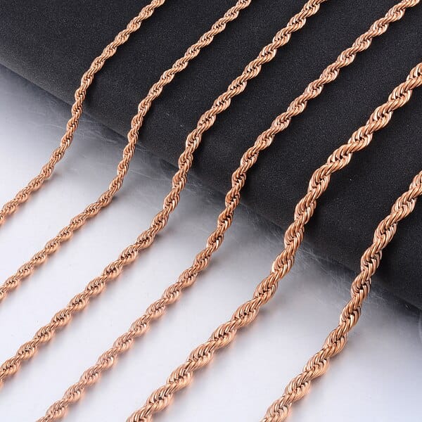VVS Jewelry hip hop jewelry Rose Gold / 18" / 3mm 14k Gold 316L Stainless Steel Rope Chain