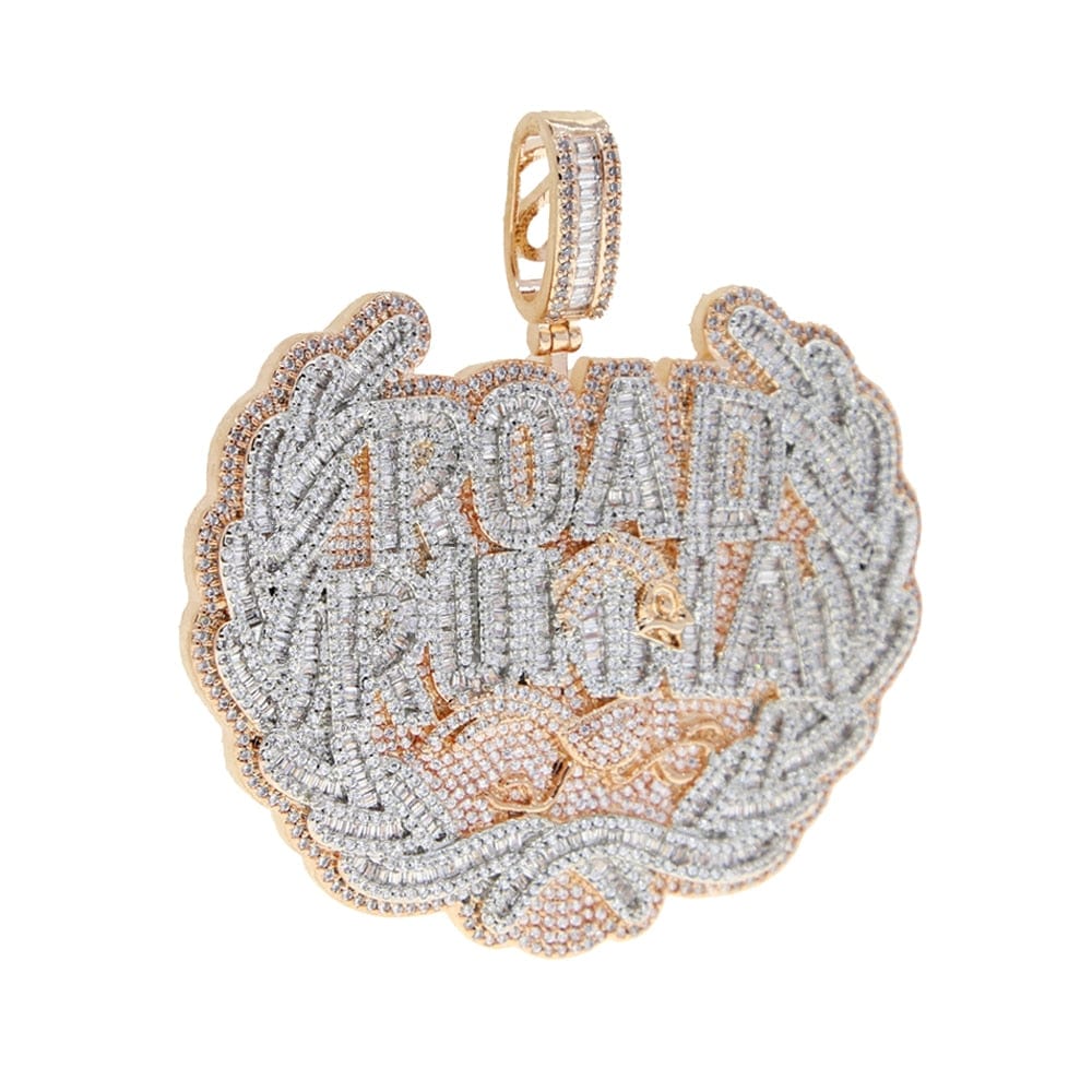 VVS Jewelry hip hop jewelry Rose Gold / 18 Inches Road Runna Badge Micro Pave Iced Pendant