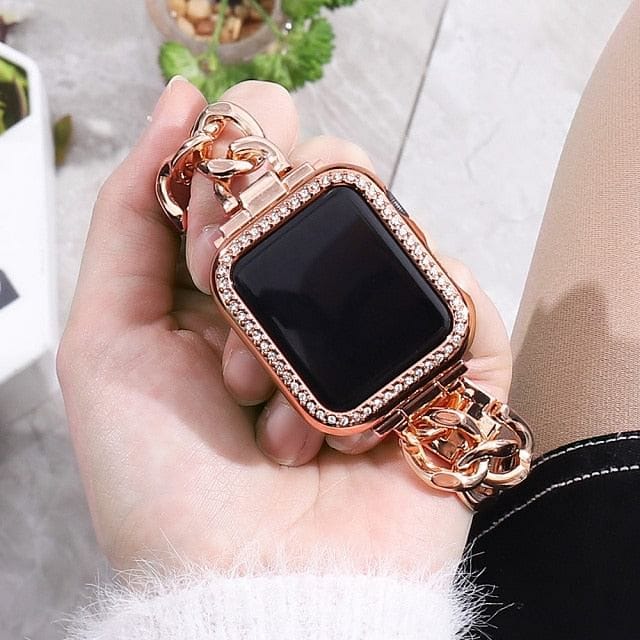 VVS Jewelry hip hop jewelry Rose gold / 44mm For SE 654 VVS Jewelry Cuban Apple Watch Band + FREE Case