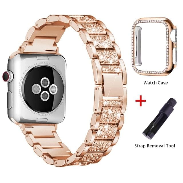 VVS Jewelry hip hop jewelry Rose gold / 44mm VVS Jewelry Iced Out Apple Watch Band + FREE Case