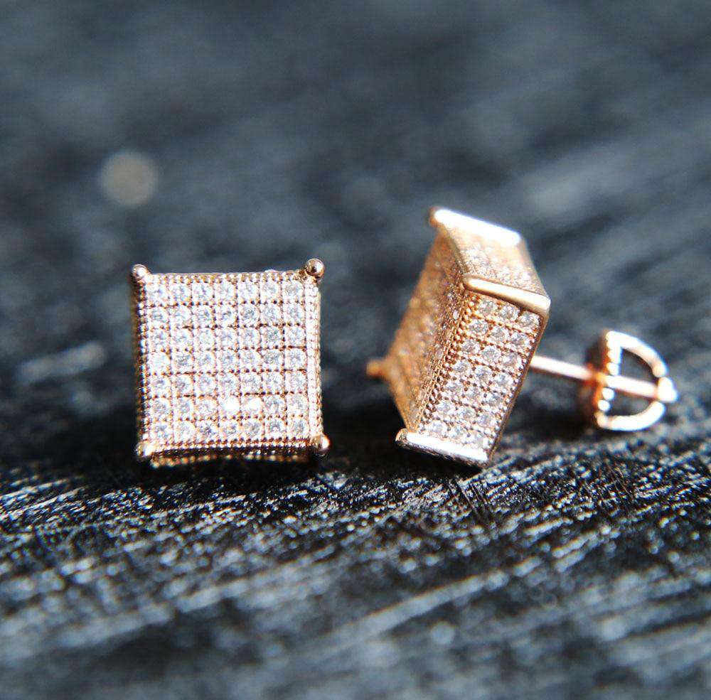 VVS Jewelry hip hop jewelry Rose Gold Color Square Bling Gold/Silver/Rosegold Stud Earrings