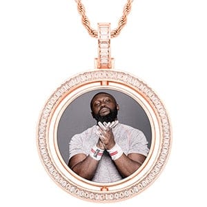 VVS Jewelry hip hop jewelry Rose Gold / Cuban Chain / 18inch VVS Jewelry Custom Rotating Photo Medallion Pendant Chain
