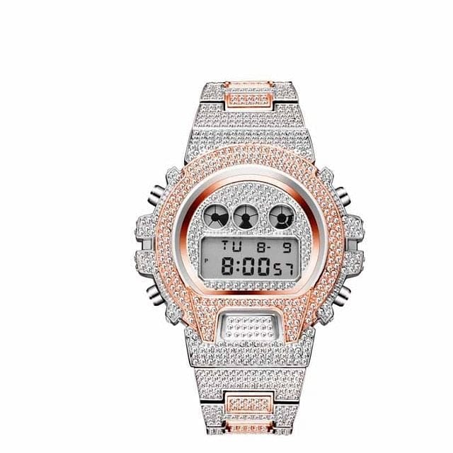VVS Jewelry hip hop jewelry Rose gold Iced Out G-Shock Style Digital Watch