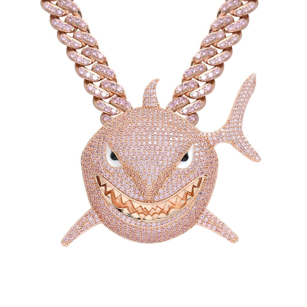 VVS Jewelry hip hop jewelry Rose Gold / Rope Chain / 18 Inch Shark 6IX9INE Bling Pendant Necklace