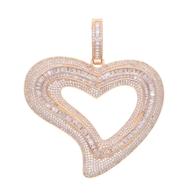 VVS Jewelry hip hop jewelry Rose Gold / Rope Chain 18 Inches VVS Jewelry Iced Out Big Hollow Baguette Heart Pendant Chain