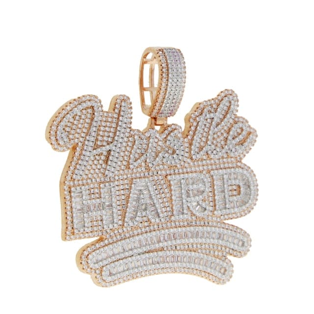 VVS Jewelry hip hop jewelry Rose Gold / Rope Chain 24 Inch Fully Iced Da "Hustle Hard" Pendant Chain