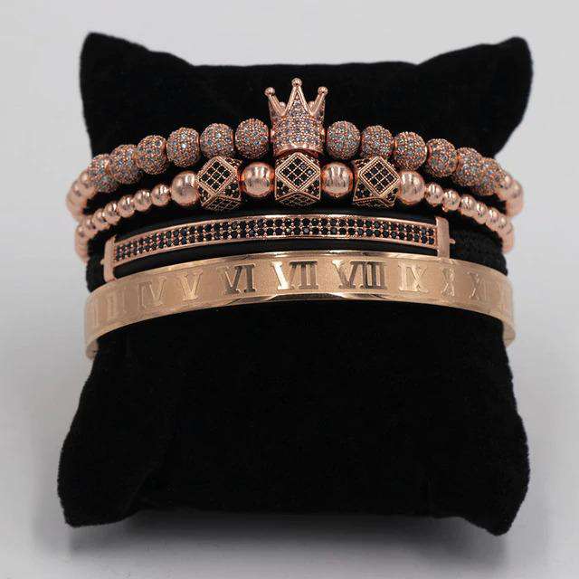 VVS Jewelry hip hop jewelry Rose Gold Royalty Bracelet Set + FREE Roman Bangle Today Only