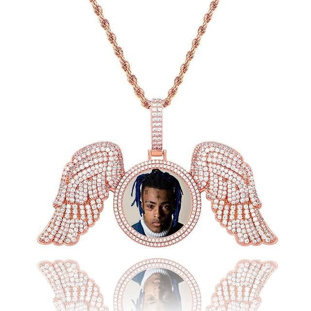 VVS Jewelry hip hop jewelry Rose Gold / Tennis Chain / 18inch Fully Iced Angel Wings Custom Photo Chain