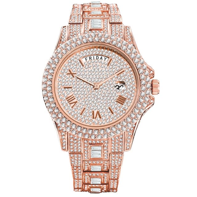 VVS Jewelry hip hop jewelry Rose Gold Top Luxury Fully Iced Out Baguette Watch
