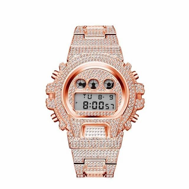 VVS Jewelry hip hop jewelry Rose Iced Out G-Shock Style Digital Watch
