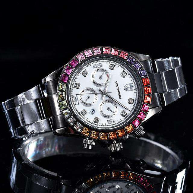 VVS Jewelry hip hop jewelry Rose Luxury Quartz Rollie Style Watch with Color Rhinestone