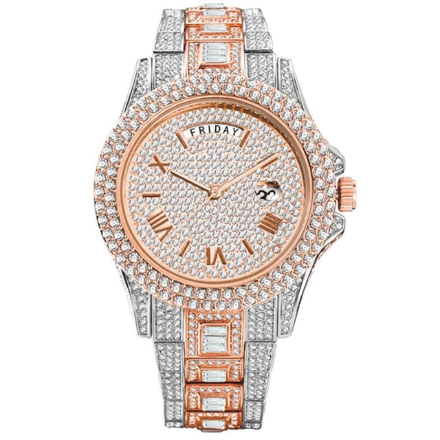 VVS Jewelry hip hop jewelry Rose Silver Top Luxury Fully Iced Out Baguette Watch
