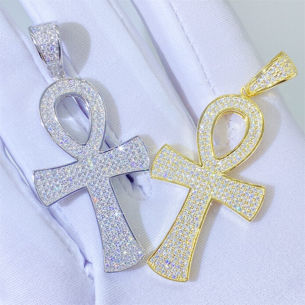 VVS Jewelry hip hop jewelry Round Ankh Cross S925 Silver Moissanite Iced Pendant Necklace