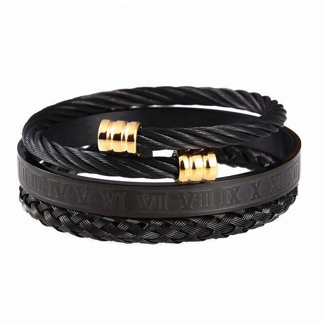 VVS Jewelry hip hop jewelry Set A Black 2 Kobra King 3 Piece Bracelet Set