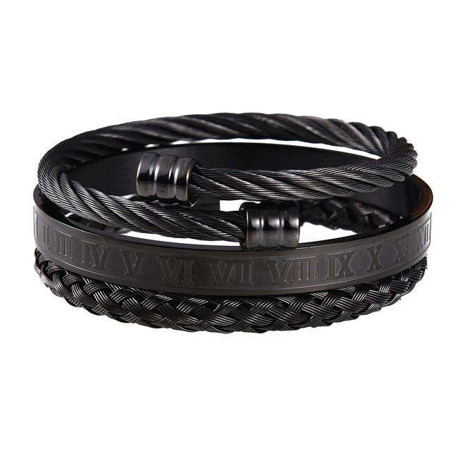 VVS Jewelry hip hop jewelry Set A Black Kobra King 3 Piece Bracelet Set
