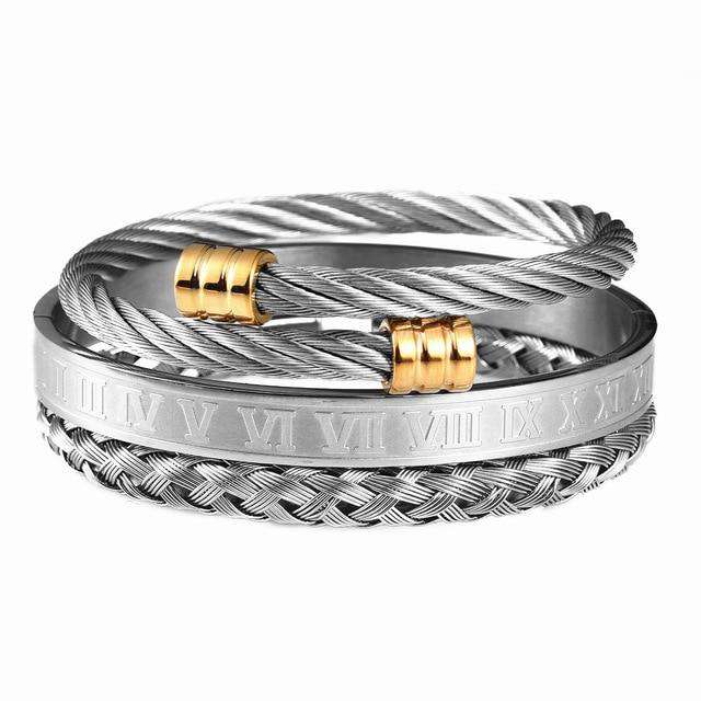 VVS Jewelry hip hop jewelry Set A Silver2 Kobra King 3 Piece Bracelet Set