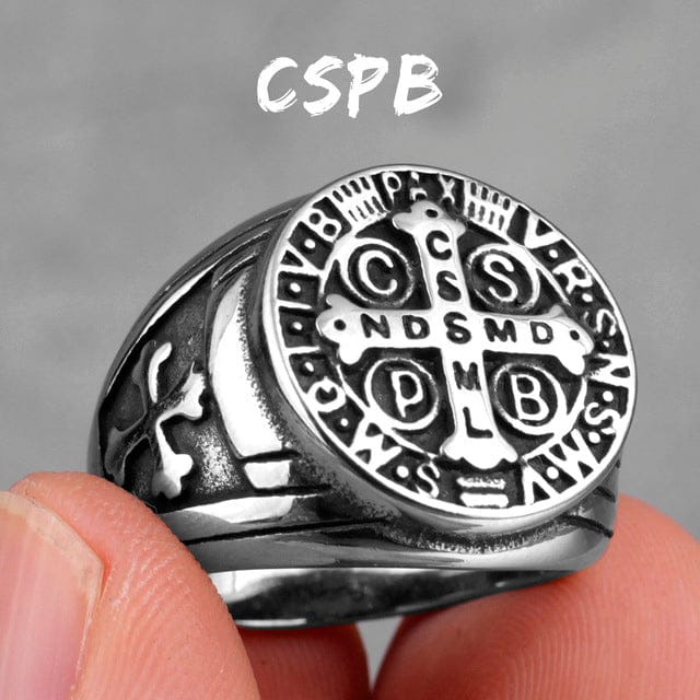 VVS Jewelry hip hop jewelry Silver / 13 Saint Benedict Cspb Cross Ring