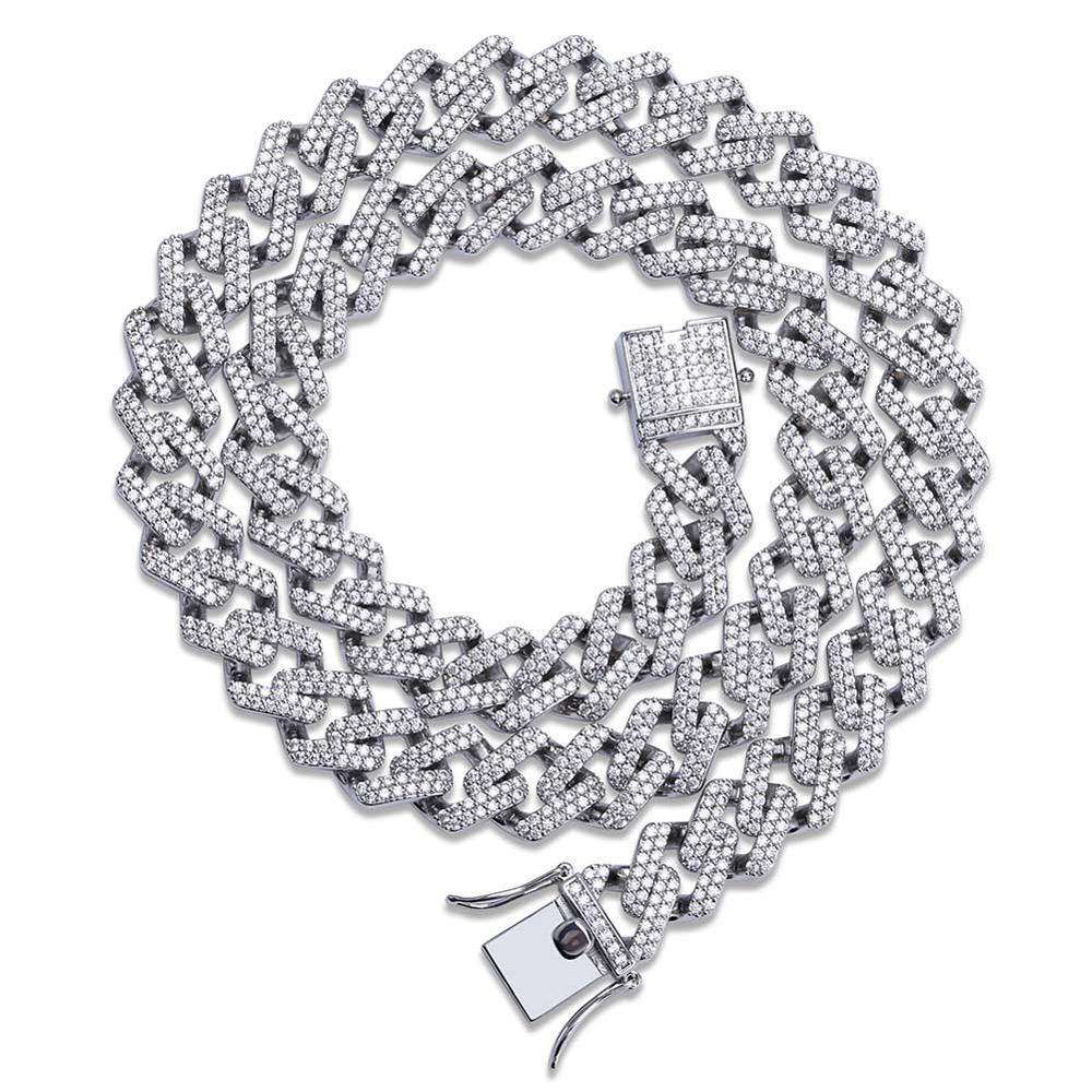 VVS Jewelry hip hop jewelry Silver / 18 inch / Short VVS 18k Gold/Silver Prong Miami Cuban Chain